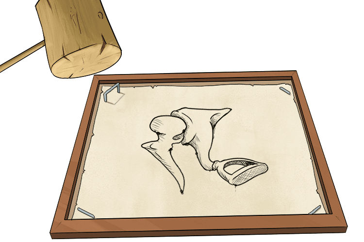 The mallet (malleus) was used to secure the ink (incus) drawings to the picture frame using staples (stapes)